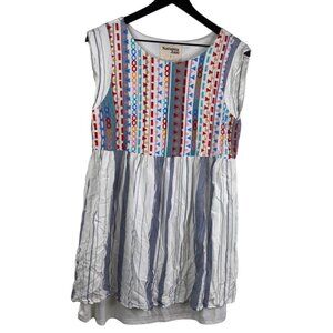 Savannah Jane Top Women's Multicolor Sz L Embroidered Stripe Boho Cottage Core